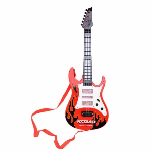 4-snarige elektrische gitaar voor kinderen in rood en wit op een witte achtergrond