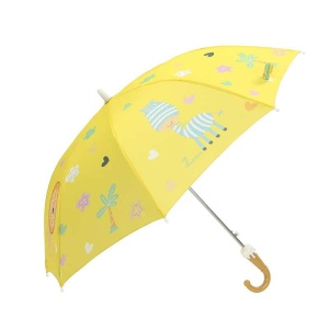 Paraplu met lang handvat, gele cartoon op witte achtergrond