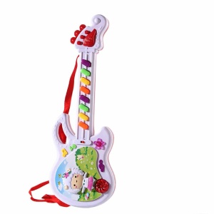 Elektrische gitaar, muzikaal spel voor kinderen, gekleurd op een witte achtergrond