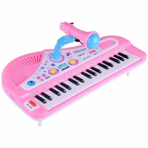 Roze en blauwe elektronische piano met microfoon voor kinderen