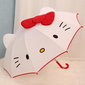 Hello Kitty paraplu voor kinderen in wit en rood op een witte en blauwe achtergrond