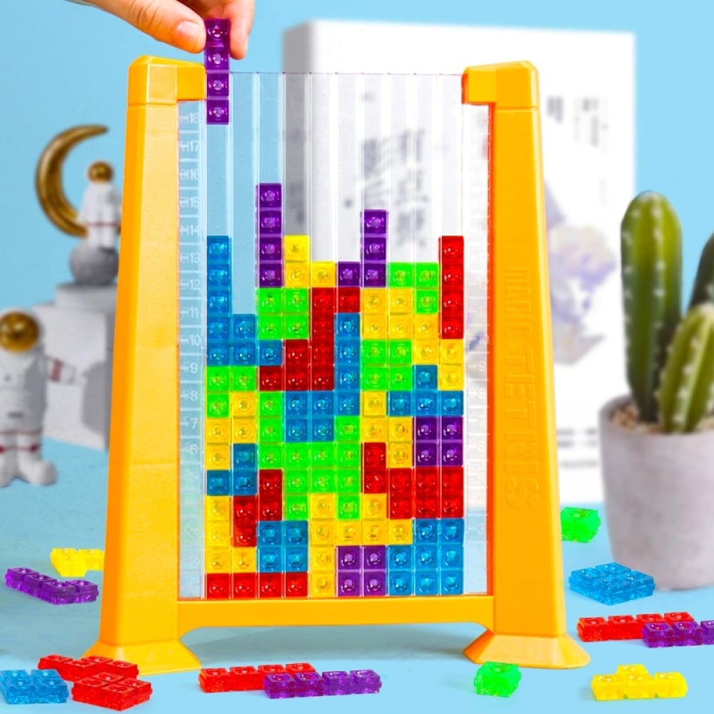 Kleurrijke 3D puzzel voor kinderen met een blauwe achtergrond en een cactus