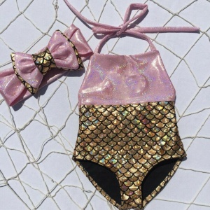 Meisjeszwempak met strik, serene stijl, goud en roze