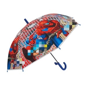 Kinderparaplu met rood Spiderman-ontwerp op een witte achtergrond