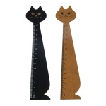 15 cm houten liniaal in de vorm van een zwartbruine kat op een witte achtergrond