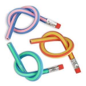 3 stuks groen, oranje en roze gestreepte zachte potloden voor kinderen