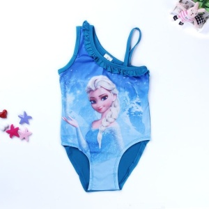 Elsa blauw eendelig zwempak met gekleurde sterren op een witte achtergrond