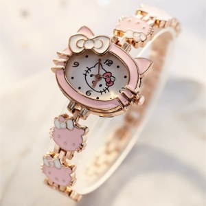 Hello Kitty horlogebandje voor kinderen in roze en goud op een witte achtergrond