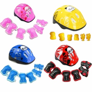 Helm met beschermende uitrusting voor kinderen in roze, geel, blauw en rood