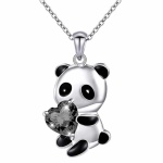 Kinderketting met zwarte en zilveren panda hanger met zwart diamanten hart en zilveren ketting
