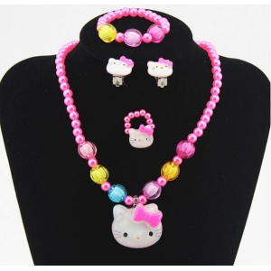 Parelsieradenset met Hello Kitty hanger in roze met gele en blauwe parels