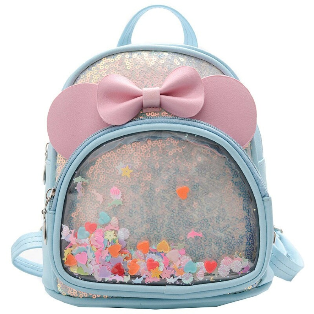 PU lederen schooltas met strik voor meisjes in blauw en roze