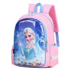 Rugzak met sneeuwkoninginmotief voor meisjes in blauw en roze met witte achtergrond