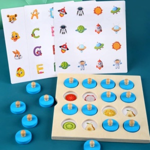 3D puzzel, houten geheugenspelletjes voor kinderen met blauwe stukjes en patroonpapier
