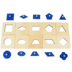 Geometrische vormenpuzzel in beige en blauw