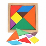 Gekleurde houten Tangram puzzel met houten doos
