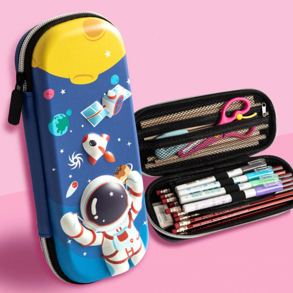 Ovale harde koffer met kosmonautenmotief - Blauw Ovale harde koffer met kosmonautenmotief en ruimtevoorwerpen in de compartimenten