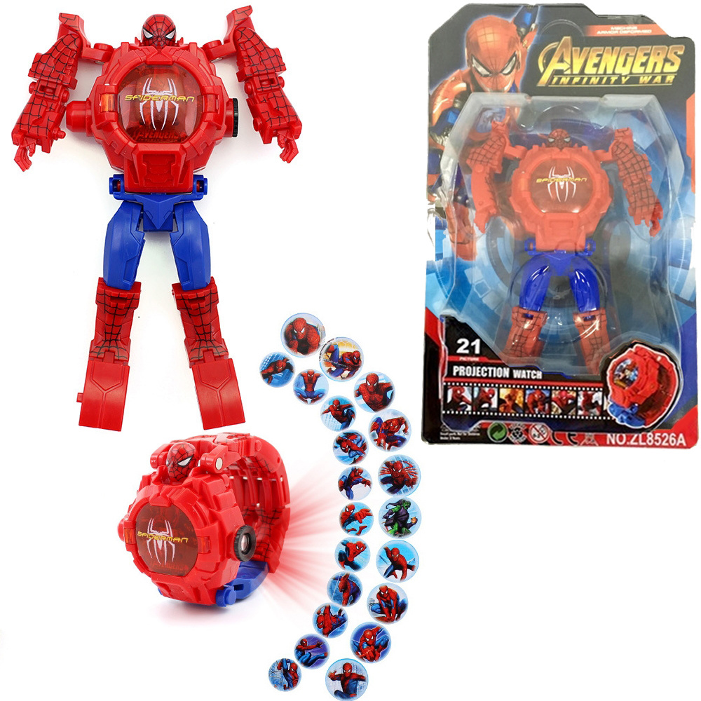 Spiderman horloge met blauwe en rode geprojecteerde afbeeldingen