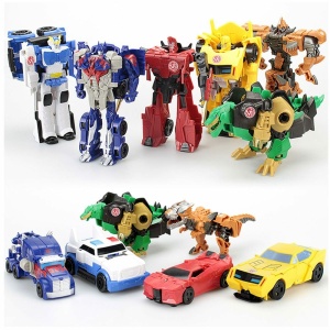 Kleurrijk transformatoren robot speelgoed met witte achtergrond