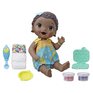 Baby Alive Lili a faim zwart haar pop met luier en baby accessoires