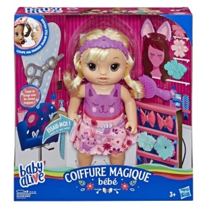 Baby Alive pop met magisch blond haar en roze jurk in doos