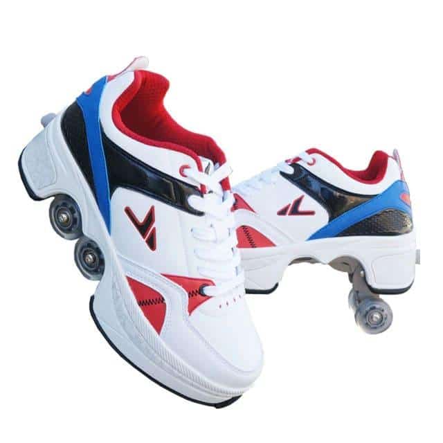 ZZ Rolschoenen voor kinderen, schoenen met automatisch intrekbare wieltjes, technische skateschoen, voor buiten, sport, gym, fitness, uniseks, wit, EU 39