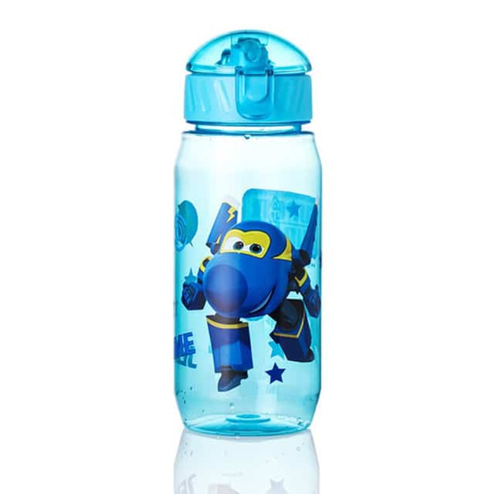 Kinderfles met Super wings design in blauw en transparant met design
