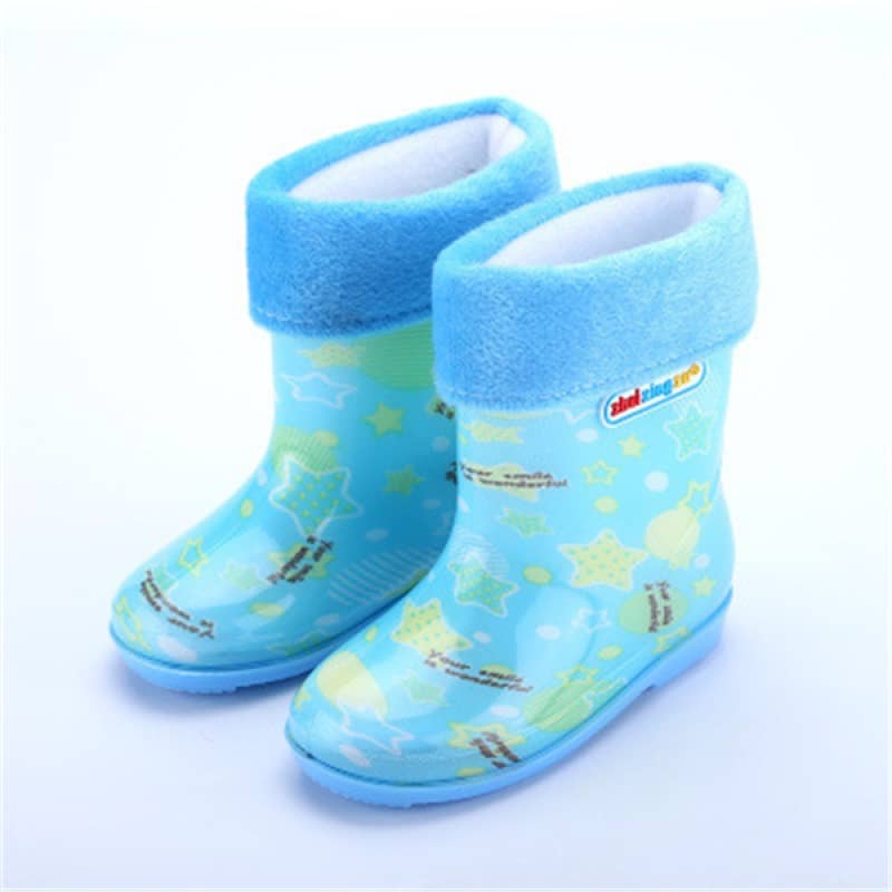 Rubberen kinderregenschoenen in blauw met patronen