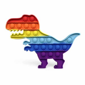 Regenboog anti-stress speelgoed met een dinosaurusmotief op een witte achtergrond