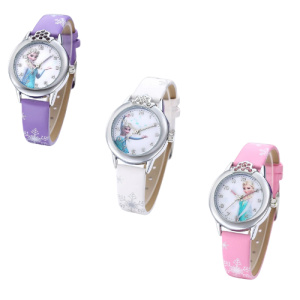 Frozen 3 horloges, paars, wit en roze met sneeuwkoninginmotief