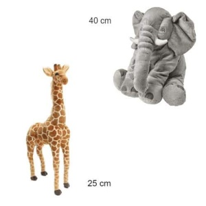 Olifant en giraffe savanne dieren pakket voor kinderen in grijs en geel