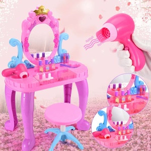 Roze en turquoise muzikale kaptafel voor kleine meisjes met accessoires en paardendroger