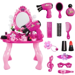 Roze kaptafel met spiegel en diverse accessoires voor kinderen