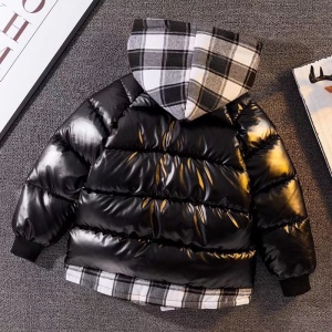 Waterdichte jas met capuchon voor kinderen met ruitpatroon in zwart