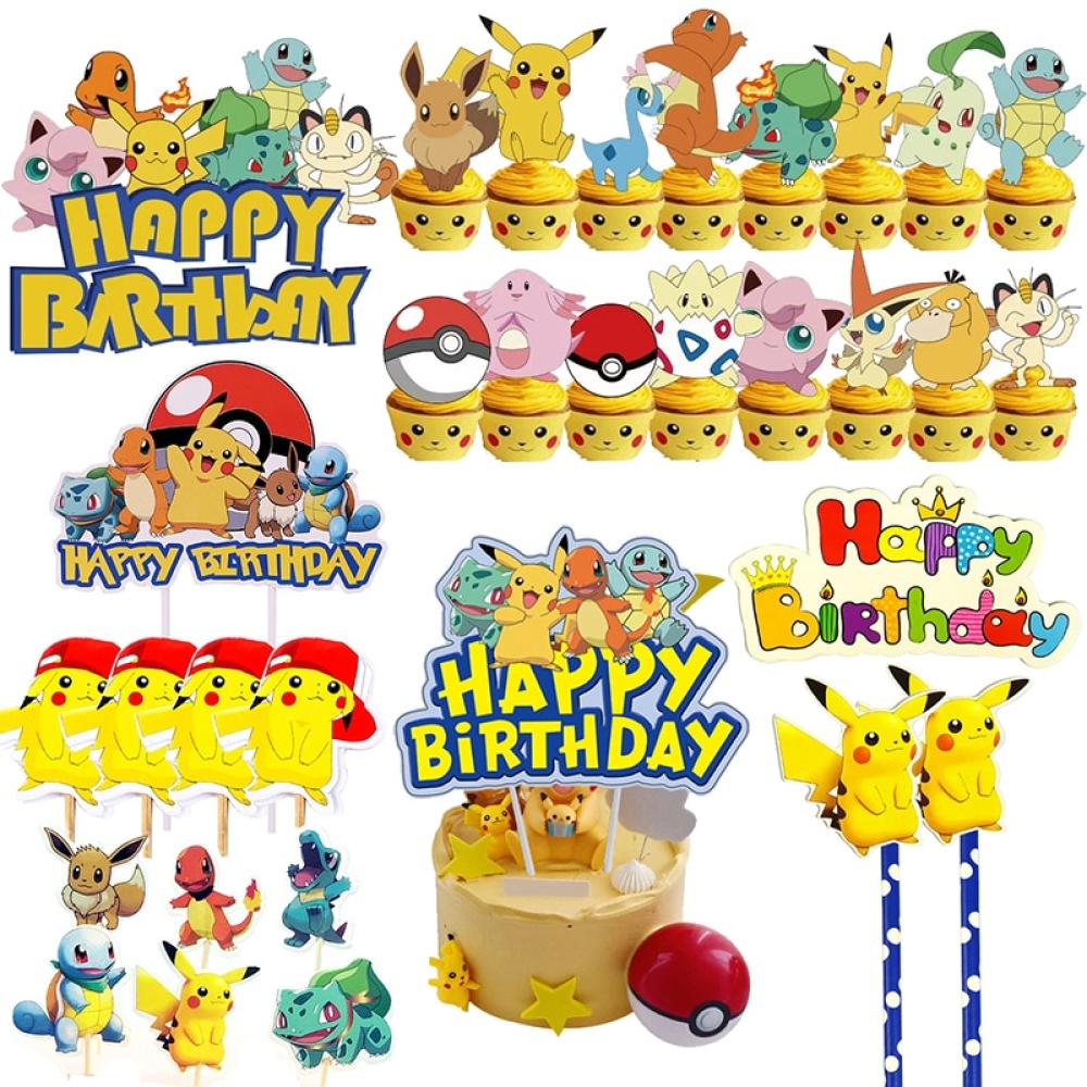 Kleurrijke Pokémon Pikachu taartdecoraties voor een gelukkige verjaardag