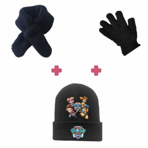 Speciaal winterpakket voor kinderen: Paar handschoenen + Sjaal + Pat'Patrouille muts in zwart met patroon