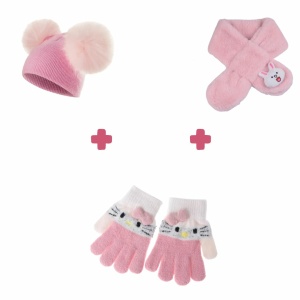 roze winterpakket voor meisjes: sjaal, muts en handschoen