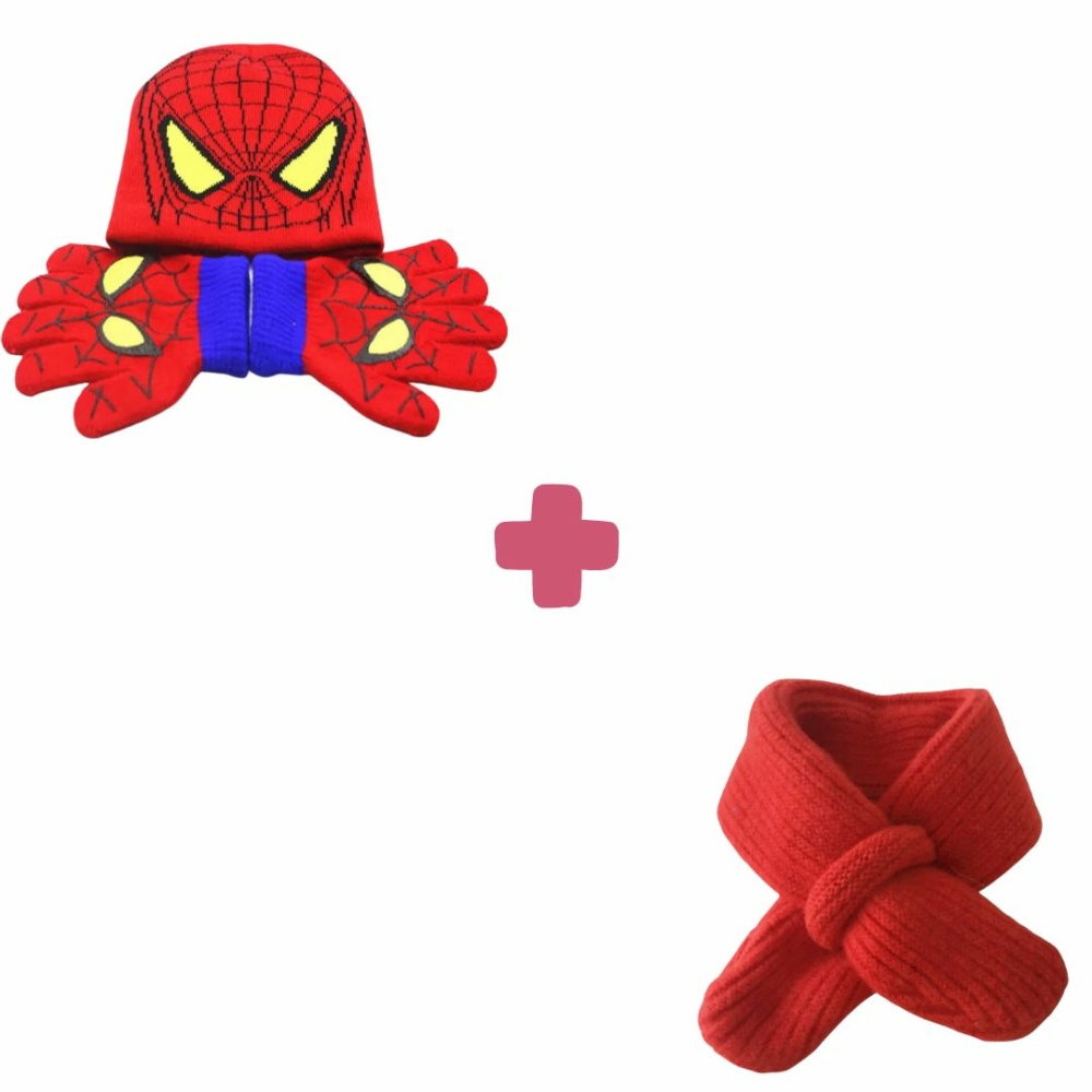 spiderman kind winterpakket: muts, handschoen en rode sjaal