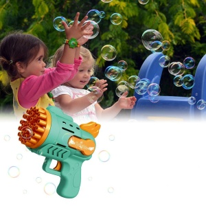 Automatisch bellenpistool voor kinderen met kinderen die met het groene pistool spelen
