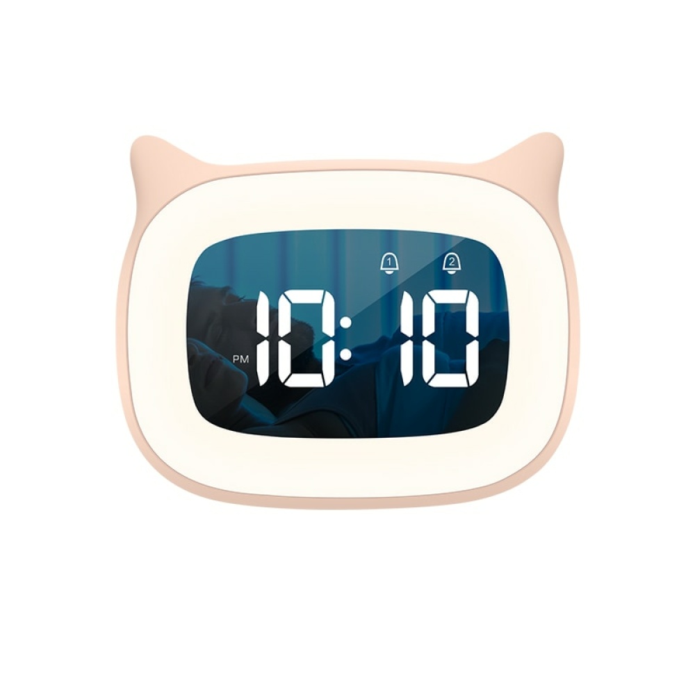 Roze digitale wekker in de vorm van een kat