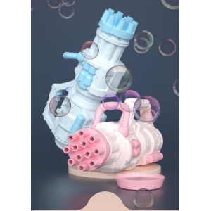 12-gaats waterpistool met automatische roze en blauwe elektrische bellen voor kinderen blauw en roze met zwarte achtergrond en bellen in de lucht