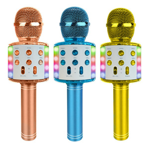 Draadloze karaokemicrofoon voor kinderen met draagbare luidspreker en kleurrijke, dansende LED-lampjes