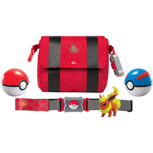 Riem met Pokémon-tasje met PokéBall-set en figuurtjes met een witte achtergrond