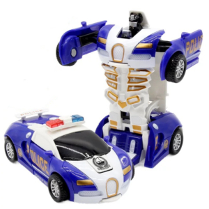Transformers blauwe politieauto speelgoed met robot op de achterkant