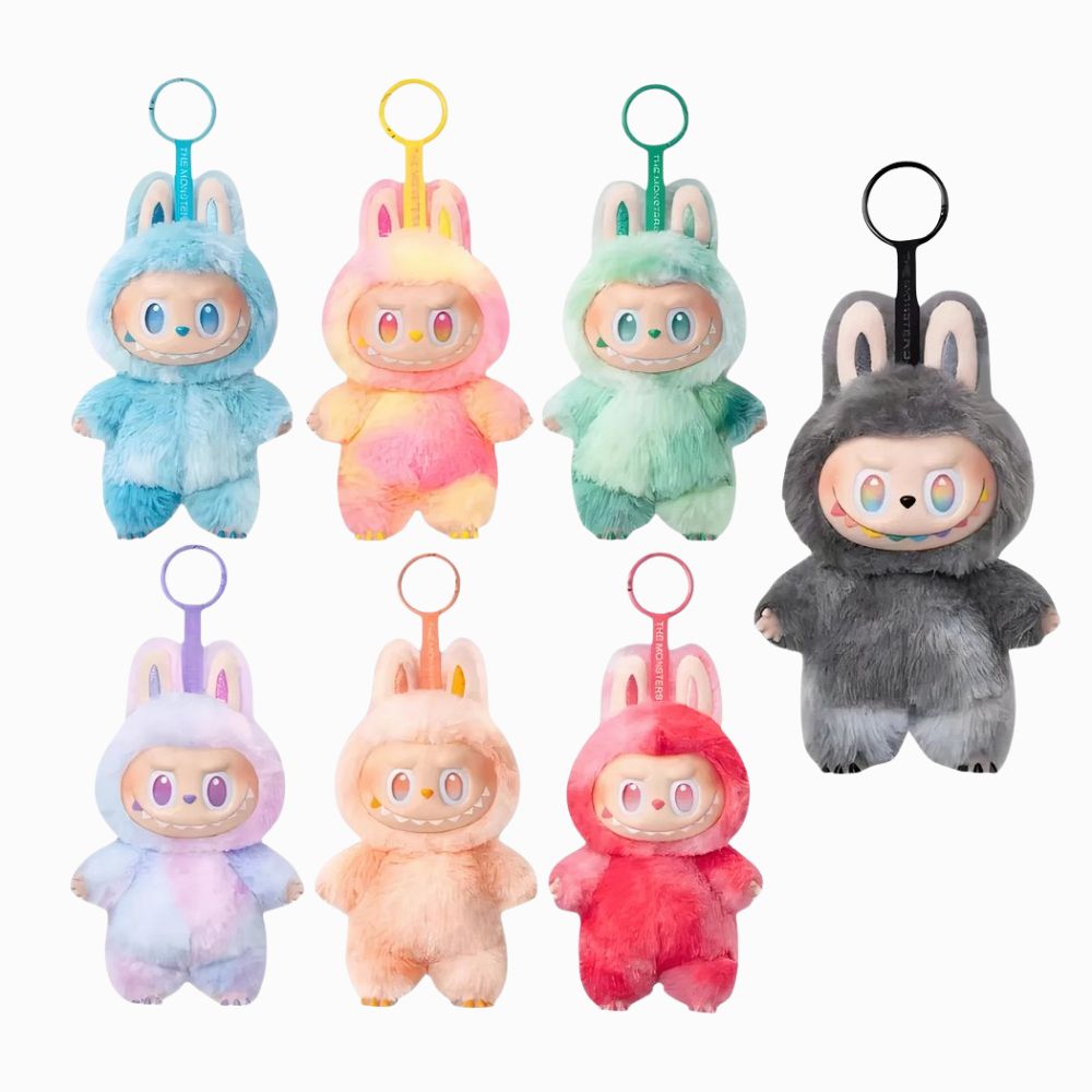 Knuffels sleutelhanger kawaii stijl labubu in verschillende kleuren op witte achtergrond