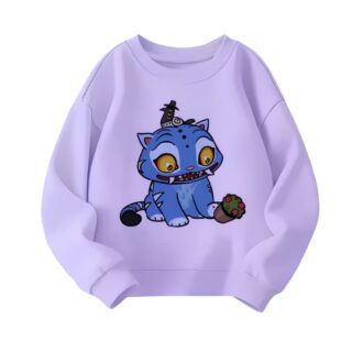K-pop Demon Hunters kindersweater in paars met de blauwe tijger. Tegen een witte achtergrond.