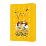 Adventskalender figuurtjes Pokemon in gele kleur met Ash en Pikachu. Op witte achtergrond.