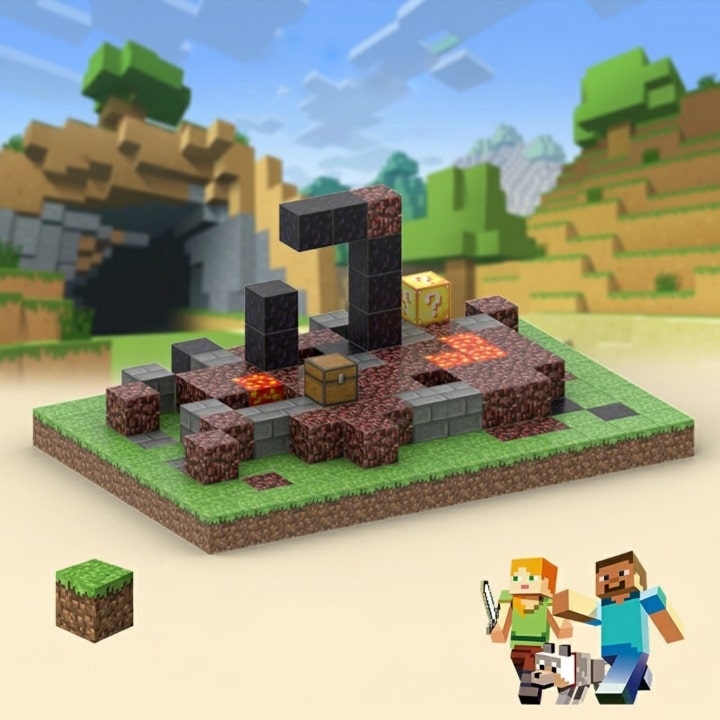 IMG_234.jpg Set magnetische blokken geïnspireerd op Minecraft voor kinderen veelkleurig op Minecraft universum achtergrond – Educatieve en kleurrijke 3D constructie met gevarieerde gepixelde stukken